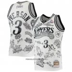 Maillot Philadelphia 76ers Allen Iverson NO 3 Mitchell & Ness 1997-98 Tattoo Blanc