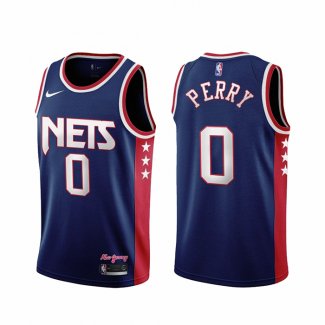 Maillot Brooklyn Nets Reggie Perry NO 0 Ville 2021-22 Bleu