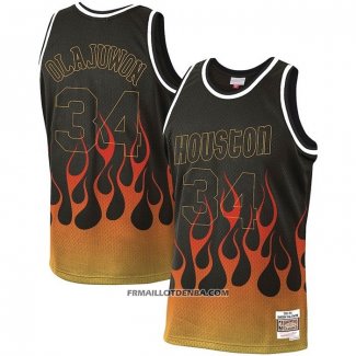 Maillot Houston Rockets Hakeem Olajuwon Flames Noir