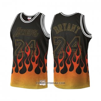 Maillot Los Angeles Lakers Kobe Bryant No 24 Flames Noir