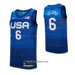 Maillot USA 2021 Damian Lillard No 6 Bleu