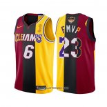 Maillot Los Angeles Lakers LeBron James No 6 23 2020 Fmvp Heat Cavaliers Split Dual Number Rouge Or