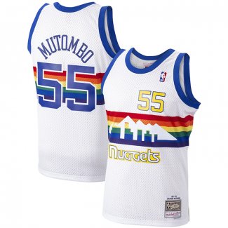 Maillot Denver Nuggets Dikembe Mutombo NO 55 Hardwood Classics Throwback Blanc