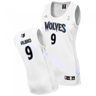 Femmes Maillot Basket Minnesota Timberwolves Rubio 9 Blanc