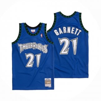 Maillot Minnesota Timberwolves Kevin Garnett NO 21 Hardwood Classics Throwback 2003-04 Bleu