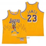 Maillot Los Angeles Lakers LeBron James Hardwood Classics Skull Edition Jaune