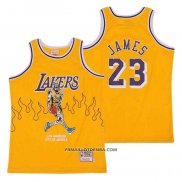 Maillot Los Angeles Lakers LeBron James Hardwood Classics Skull Edition Jaune